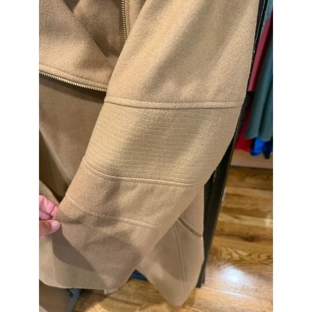 Michael Kors Womens Camel Asymmetrical Zip Belted Wool Blend Coat 2X